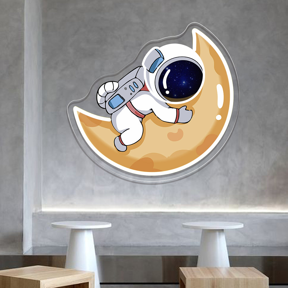 Astronaut Hugging the Moon Neon Sign