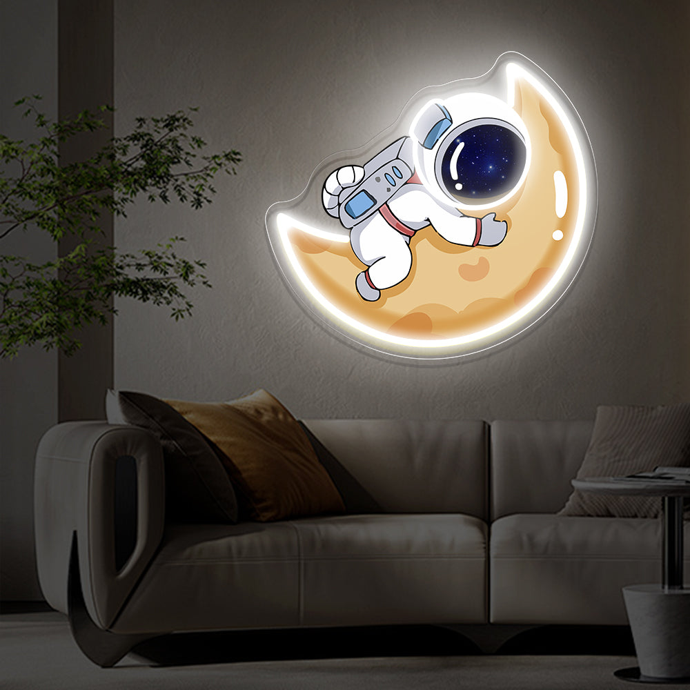 Astronaut Hugging the Moon Neon Sign