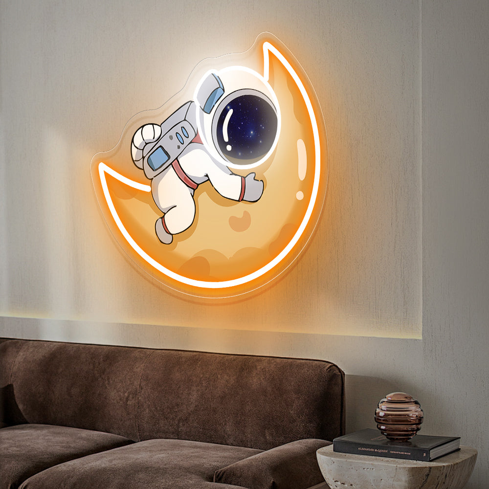 Astronaut Hugging the Moon Neon Sign