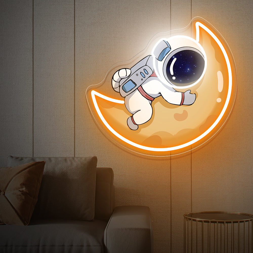 Astronaut Hugging the Moon Neon Sign