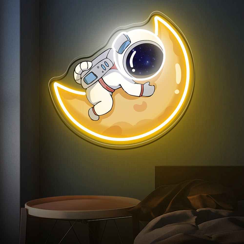 Astronaut Hugging the Moon Neon Sign