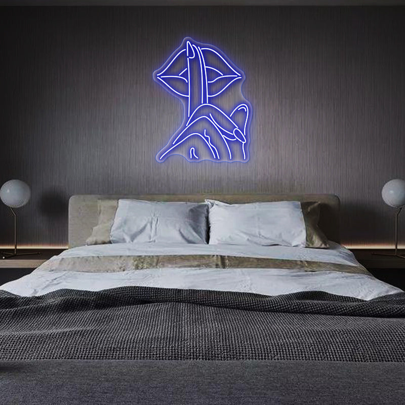 Be Quiet Finger on Lips Neon Sign