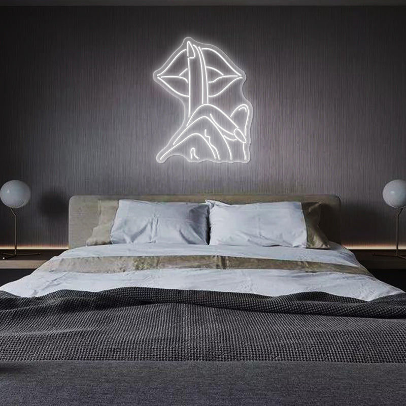 Be Quiet Finger on Lips Neon Sign