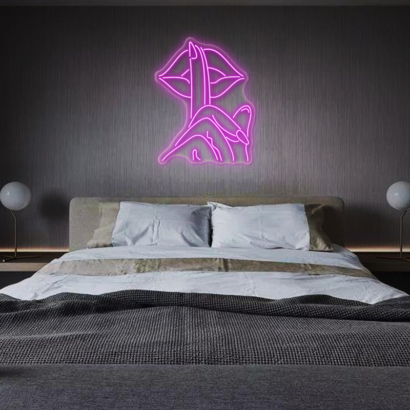 Be Quiet Finger on Lips Neon Sign