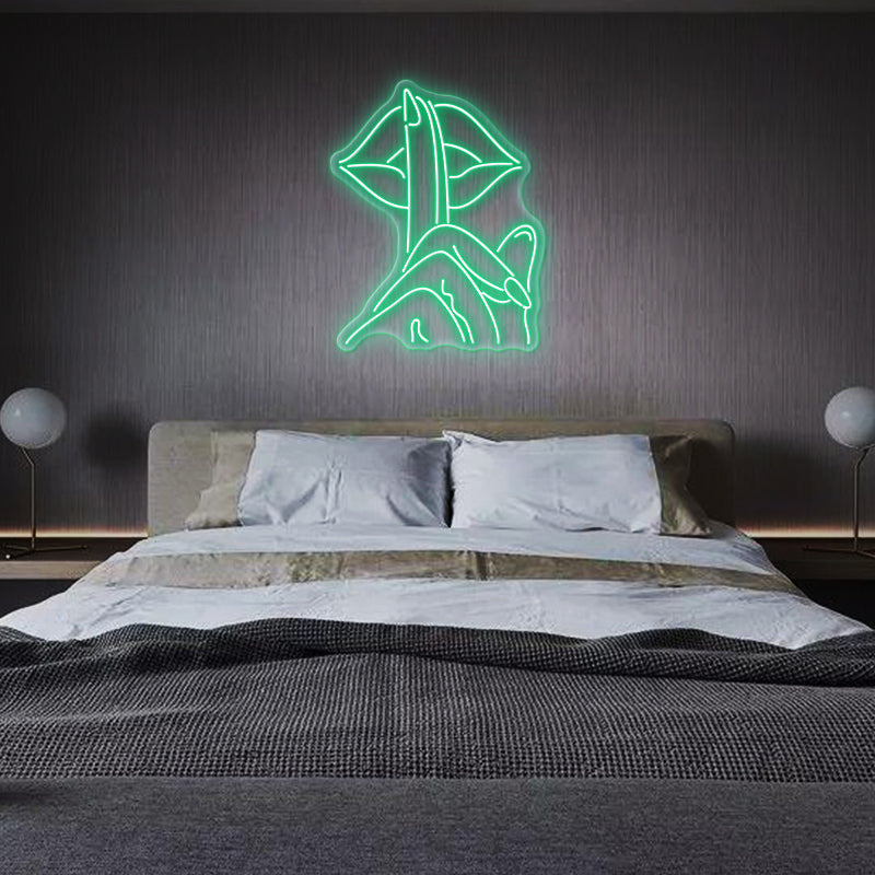 Be Quiet Finger on Lips Neon Sign