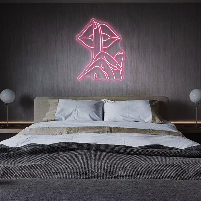 Be Quiet Finger on Lips Neon Sign