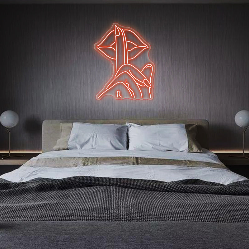 Be Quiet Finger on Lips Neon Sign