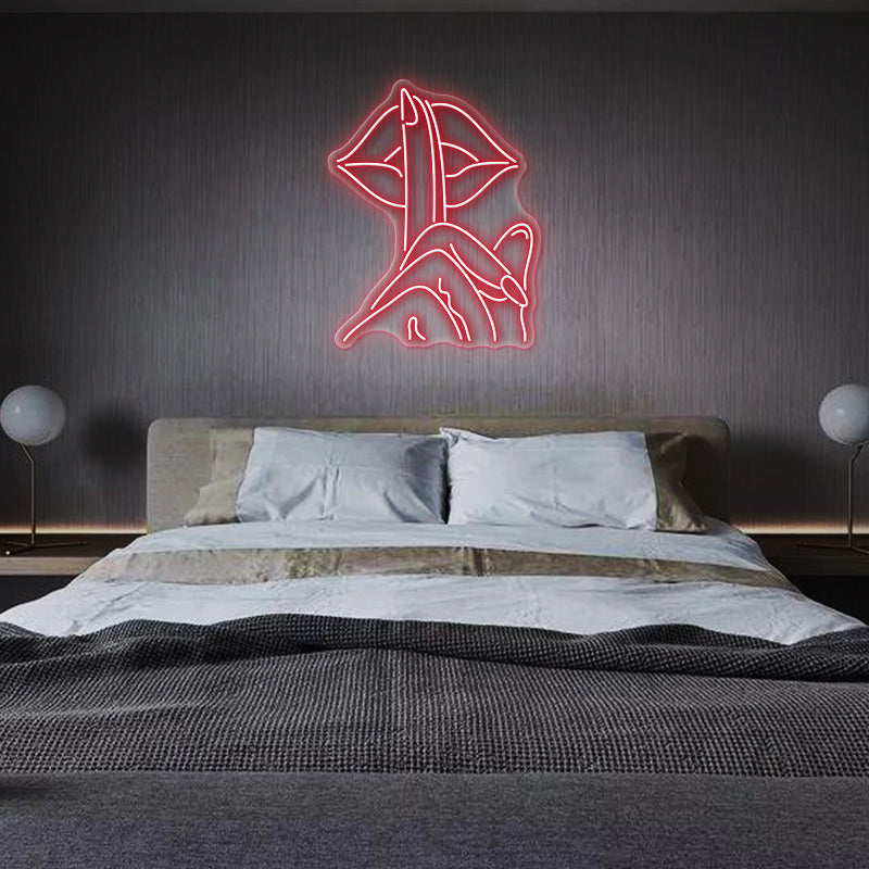 Be Quiet Finger on Lips Neon Sign