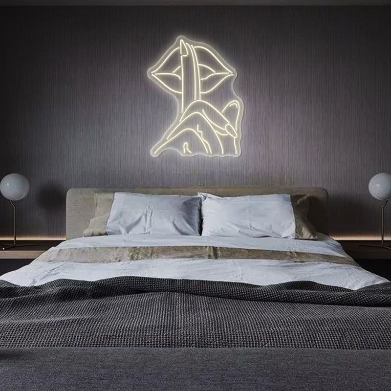 Be Quiet Finger on Lips Neon Sign