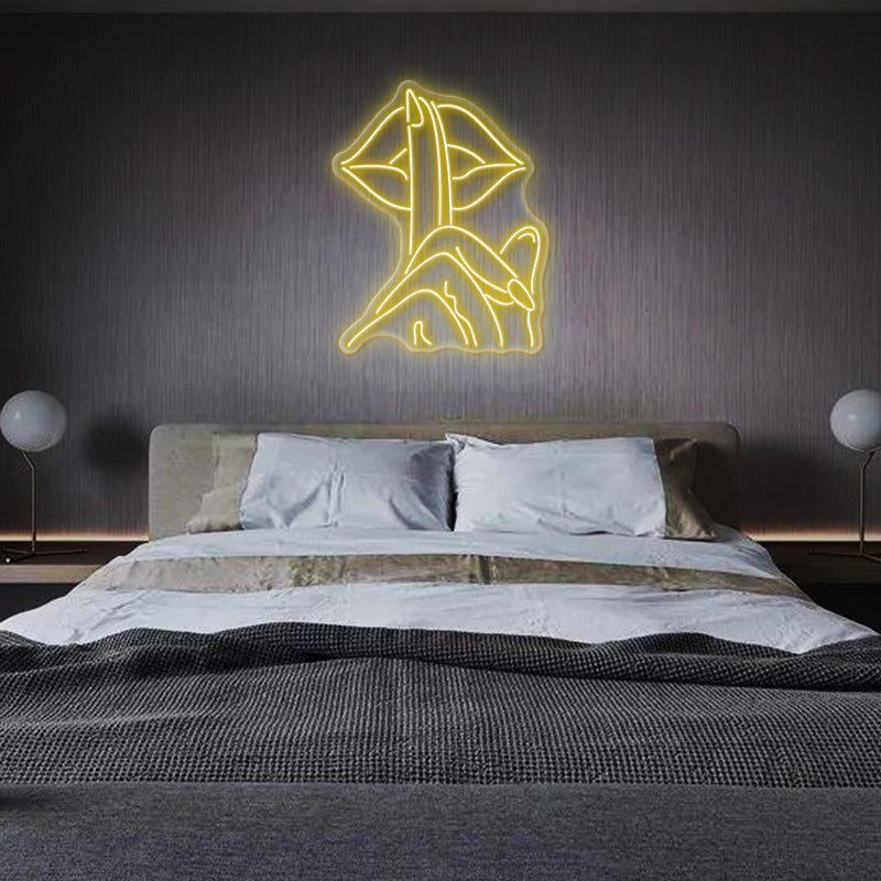 Be Quiet Finger on Lips Neon Sign