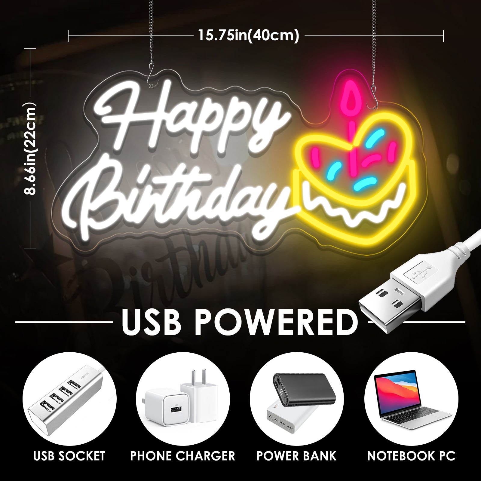 Happy Birthday With Cake Neon Sign