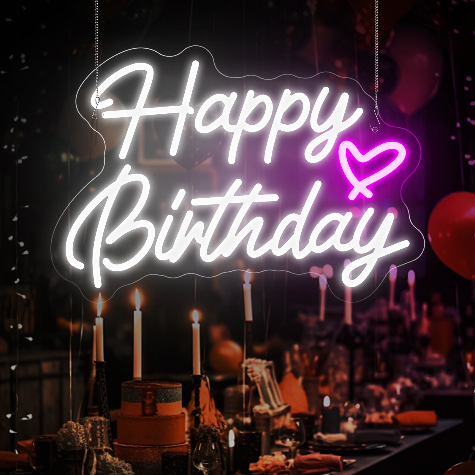 Happy Birthday with Heart Neon Sign