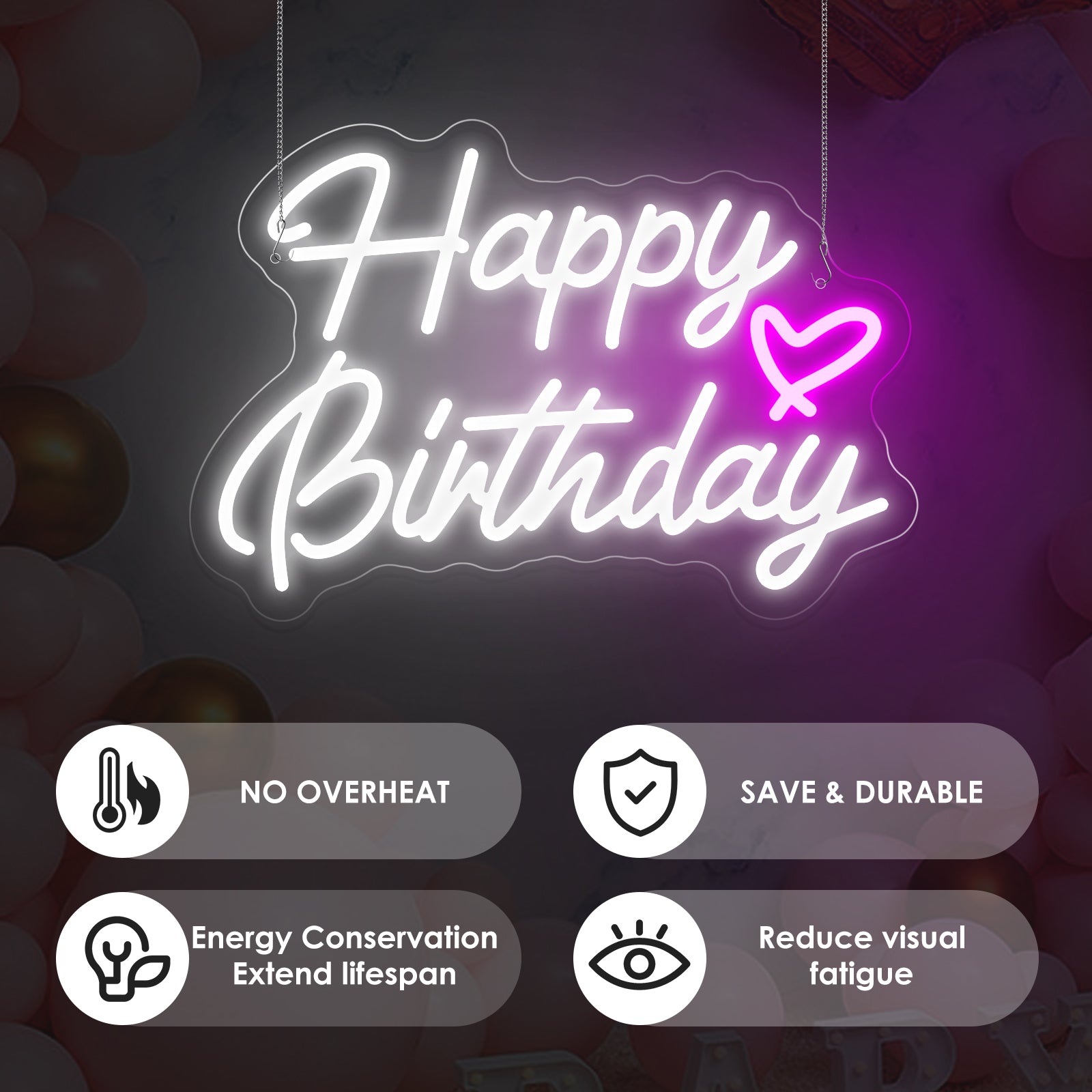 Happy Birthday with Heart Neon Sign