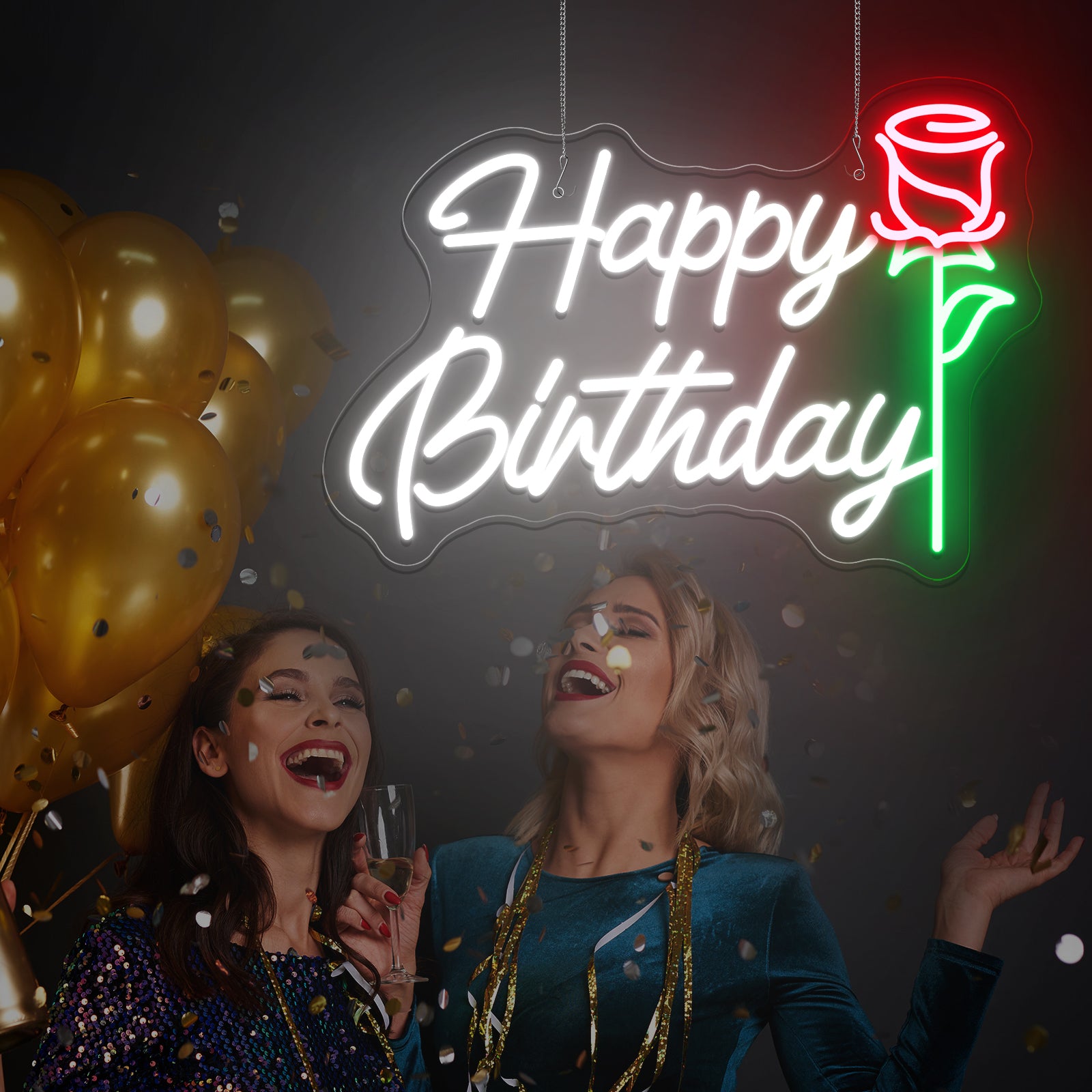 Happy Birthday with Rose Neon Sign
