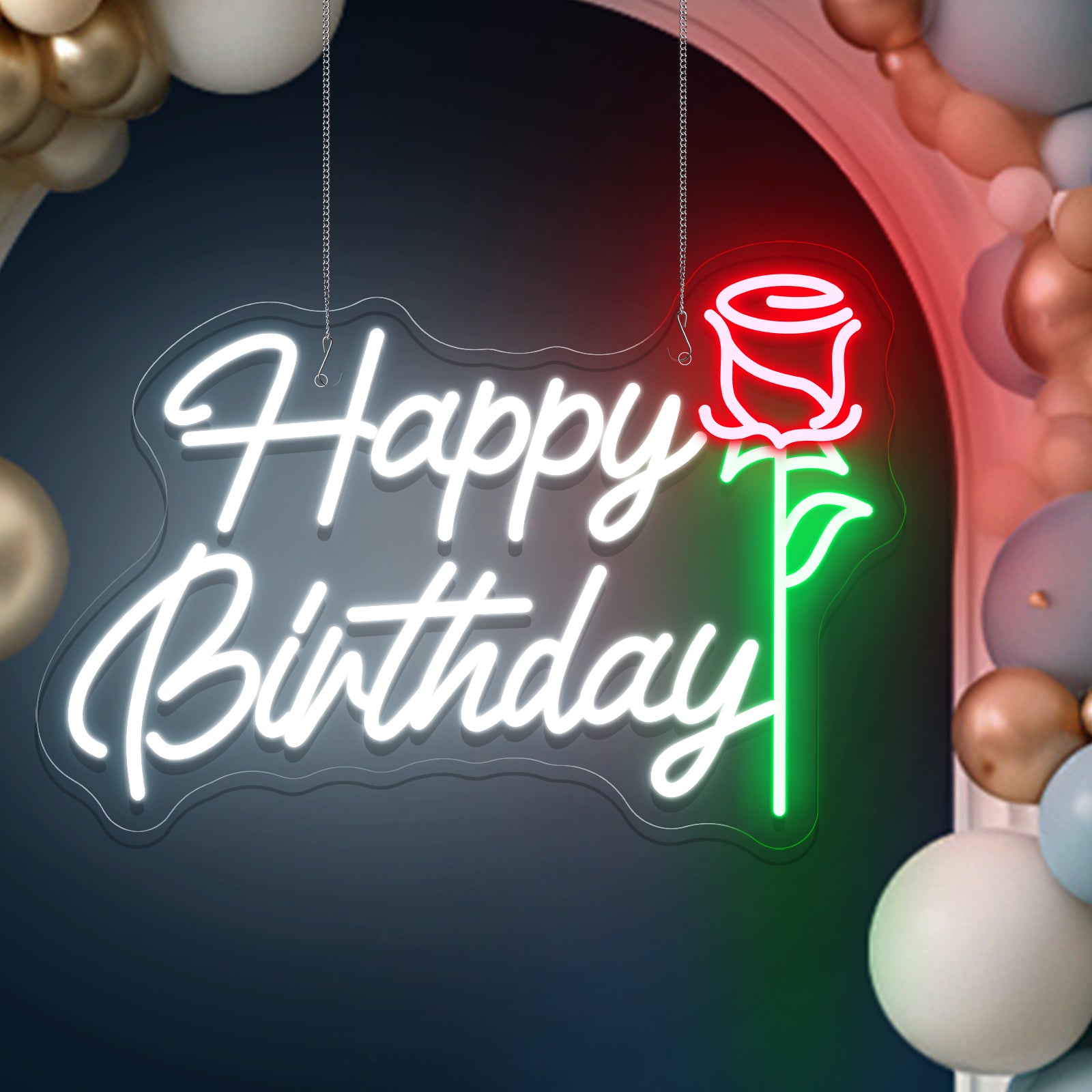 Happy Birthday with Rose Neon Sign