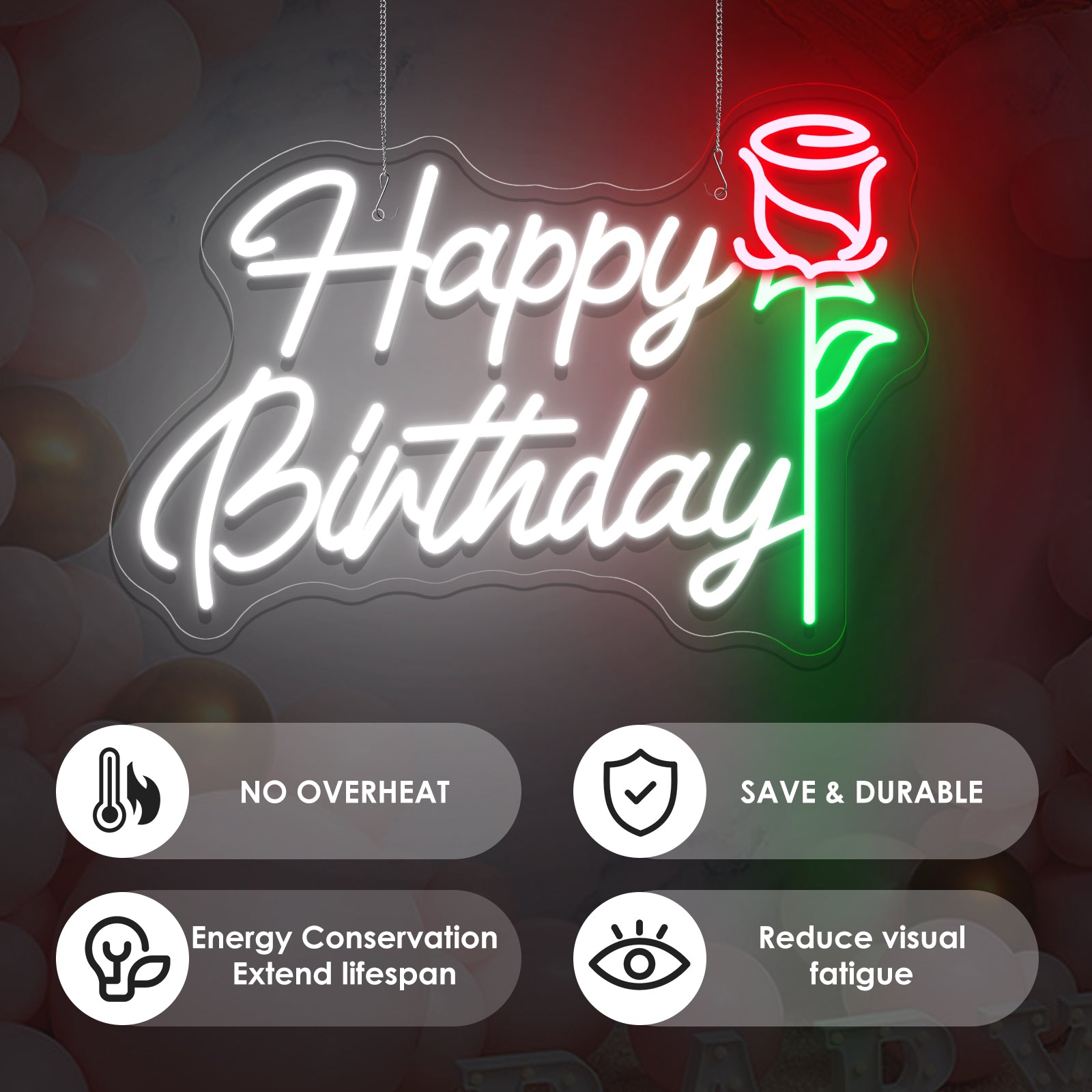 Happy Birthday with Rose Neon Sign