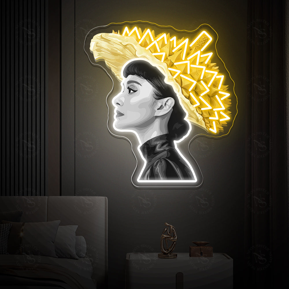 Hepburn With Durian Hat Neon Artwork