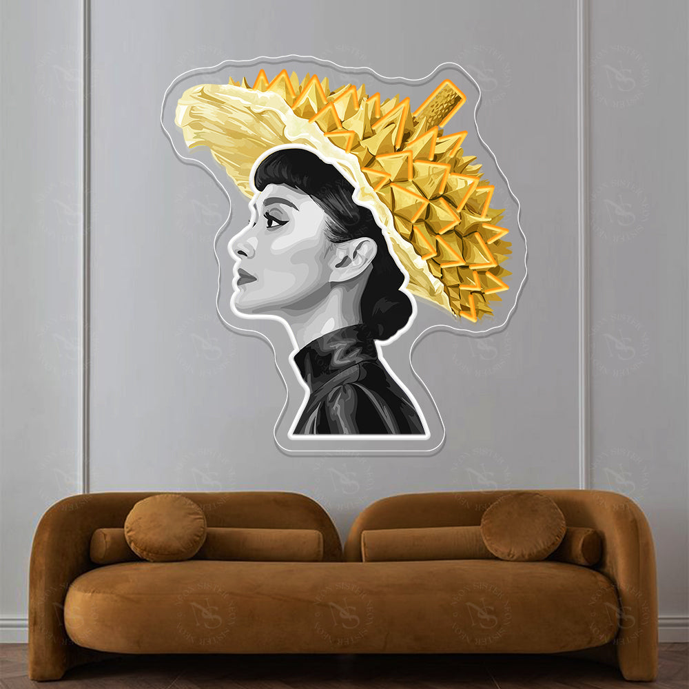 Hepburn With Durian Hat Neon Artwork