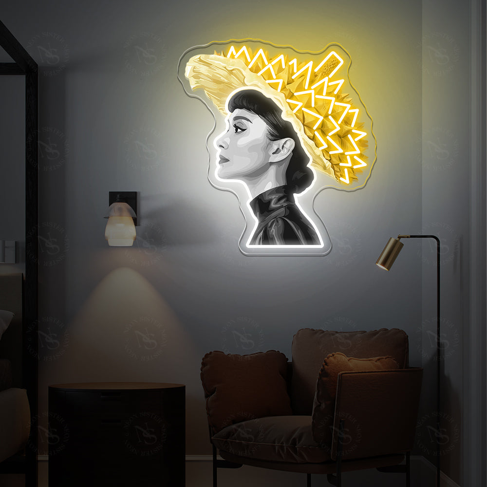 Hepburn With Durian Hat Neon Artwork