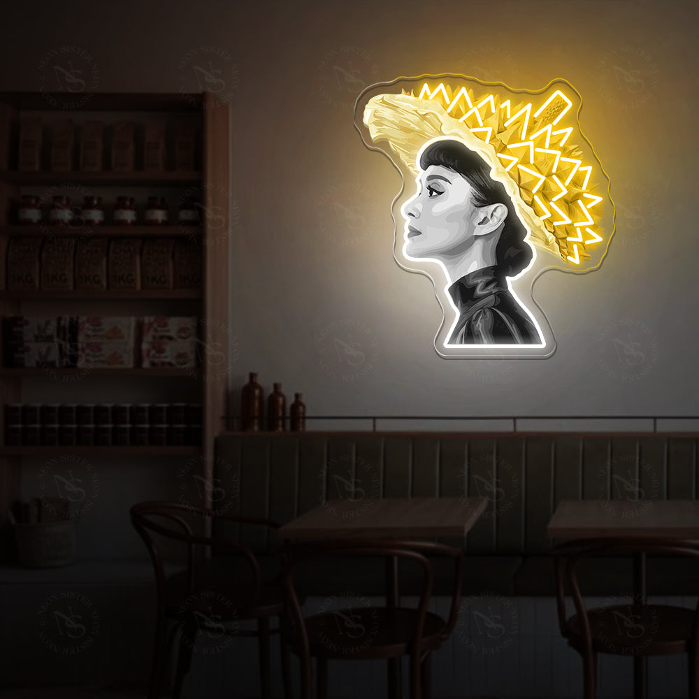 Hepburn With Durian Hat Neon Artwork