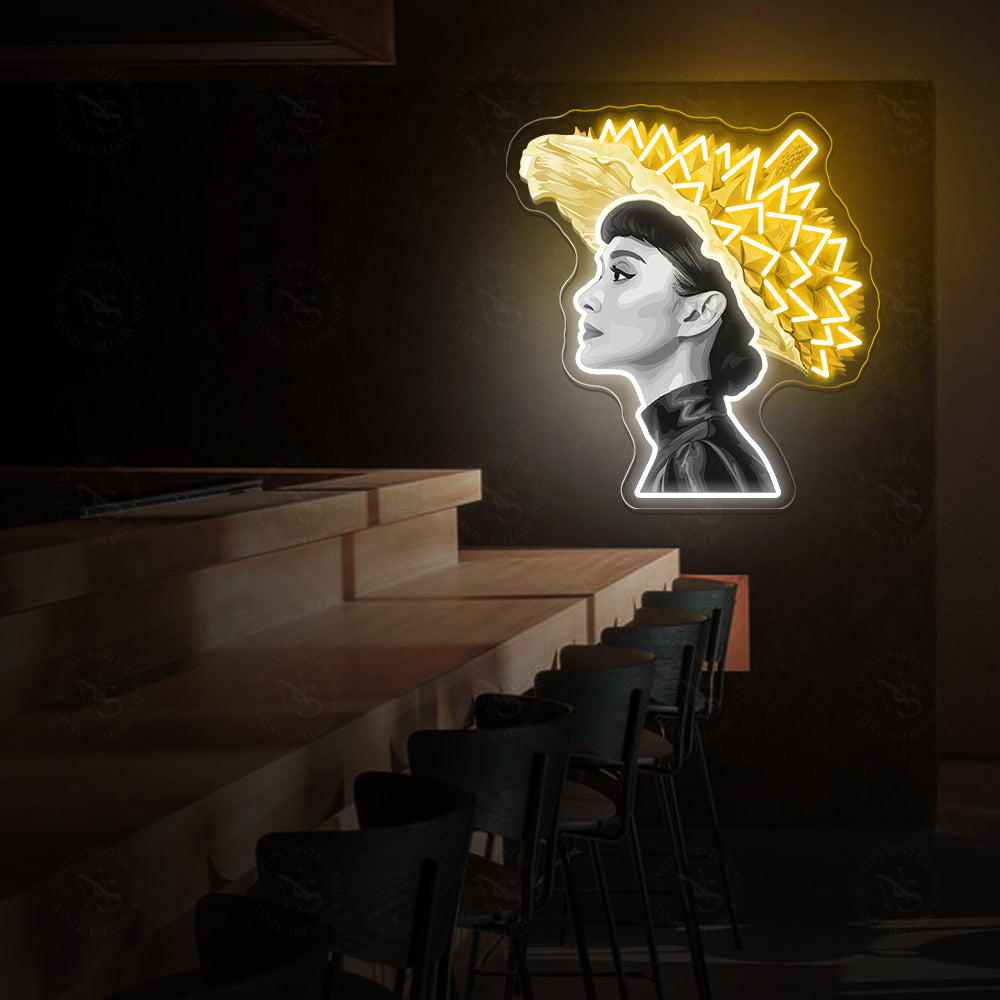 Hepburn With Durian Hat Neon Artwork