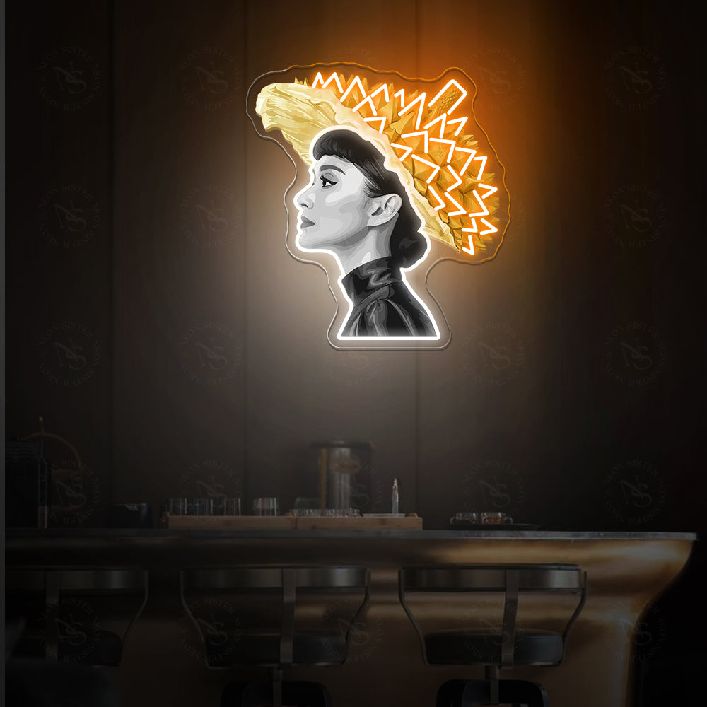 Hepburn With Durian Hat Neon Artwork