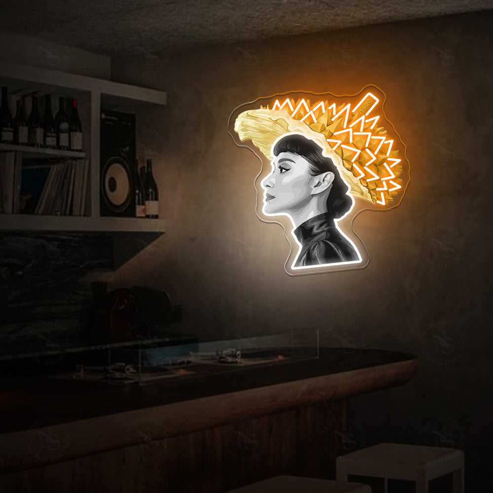 Hepburn With Durian Hat Neon Artwork