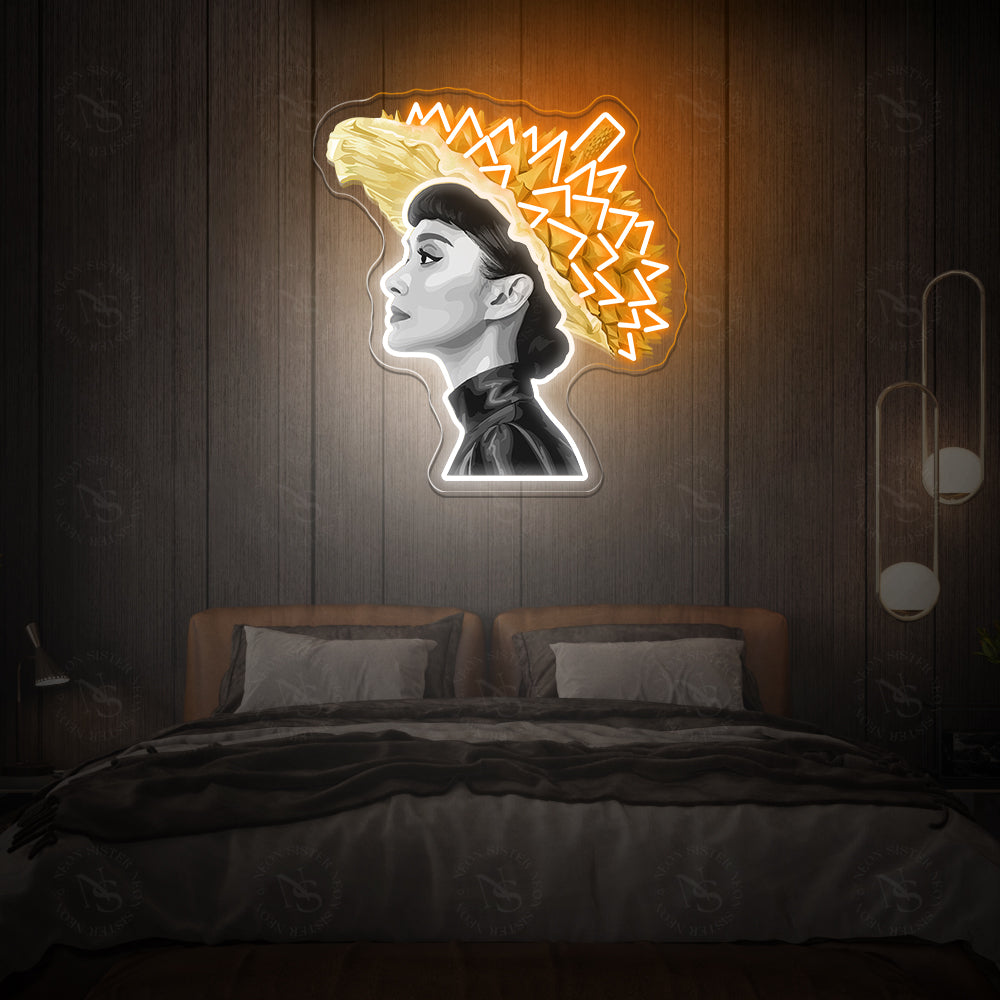 Hepburn With Durian Hat Neon Artwork