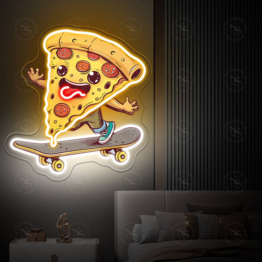 Pizza on Skateboard Neon Sign
