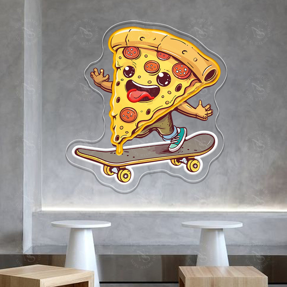 Pizza on Skateboard Neon Sign
