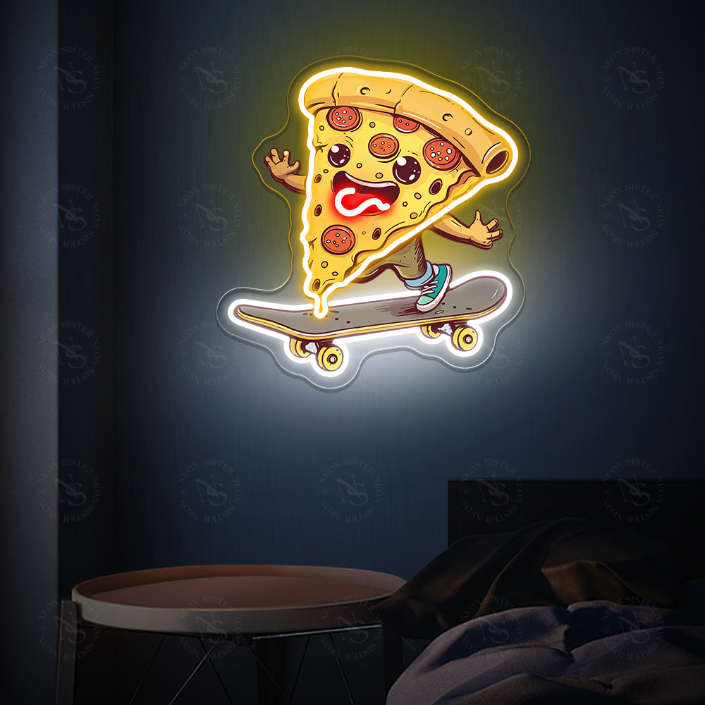 Pizza on Skateboard Neon Sign