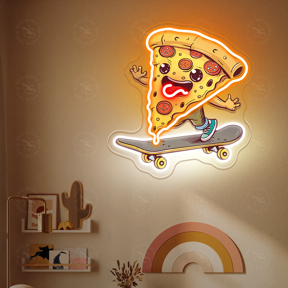 Pizza on Skateboard Neon Sign