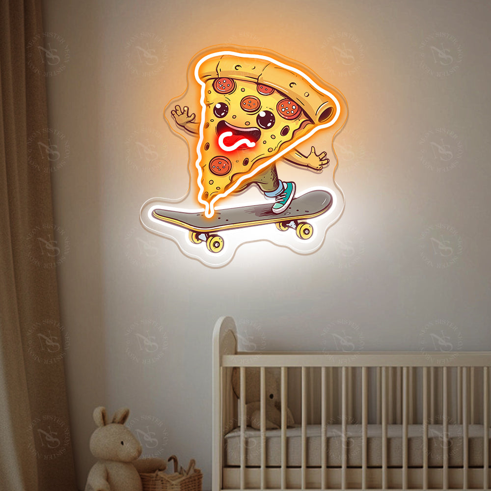 Pizza on Skateboard Neon Sign