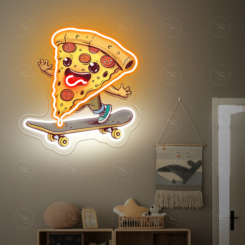 Pizza on Skateboard Neon Sign