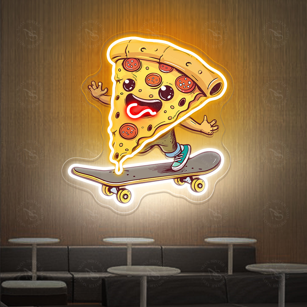 Pizza on Skateboard Neon Sign