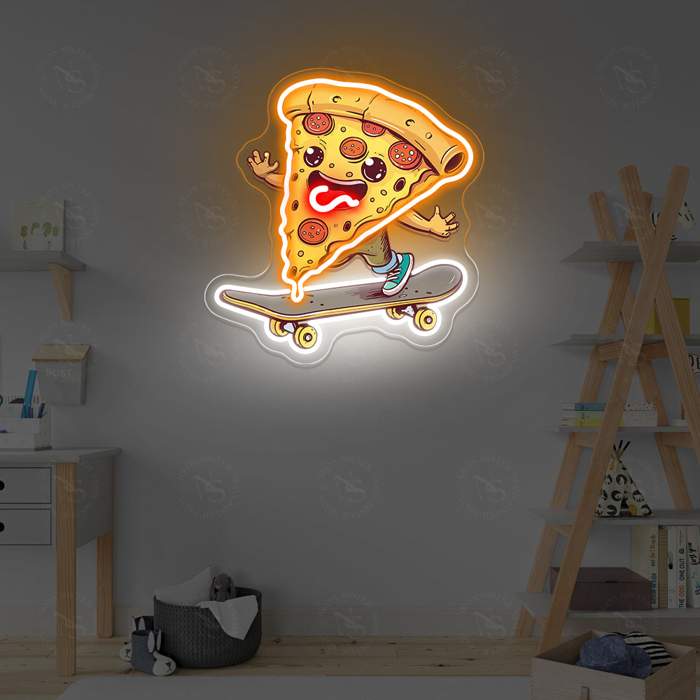 Pizza on Skateboard Neon Sign