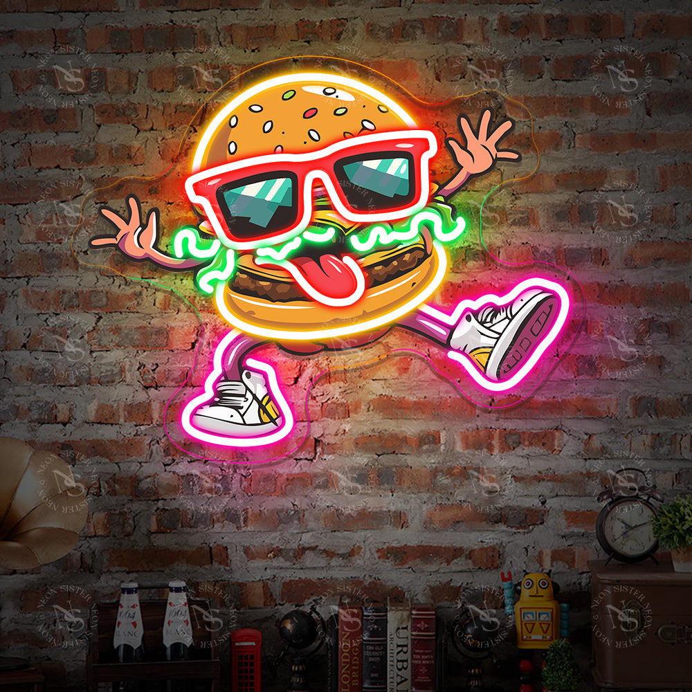 Playful Burger Neon Sign