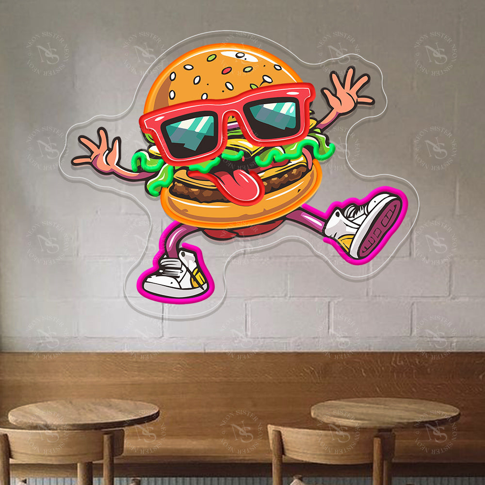 Playful Burger Neon Sign