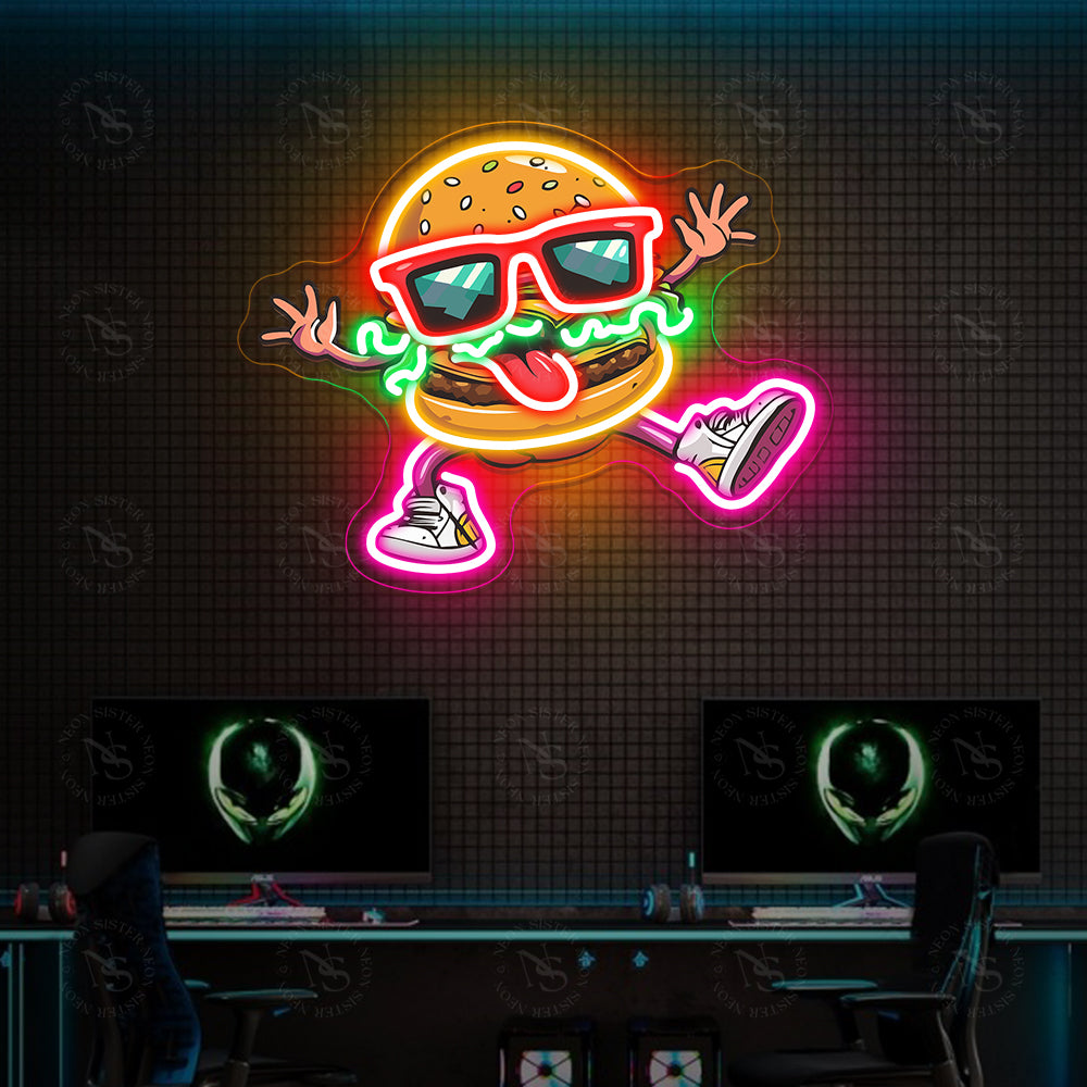 Playful Burger Neon Sign