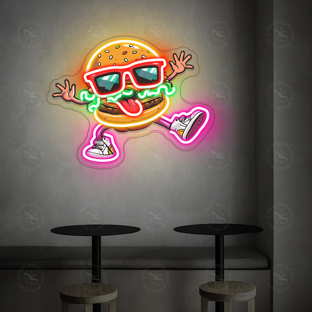 Playful Burger Neon Sign