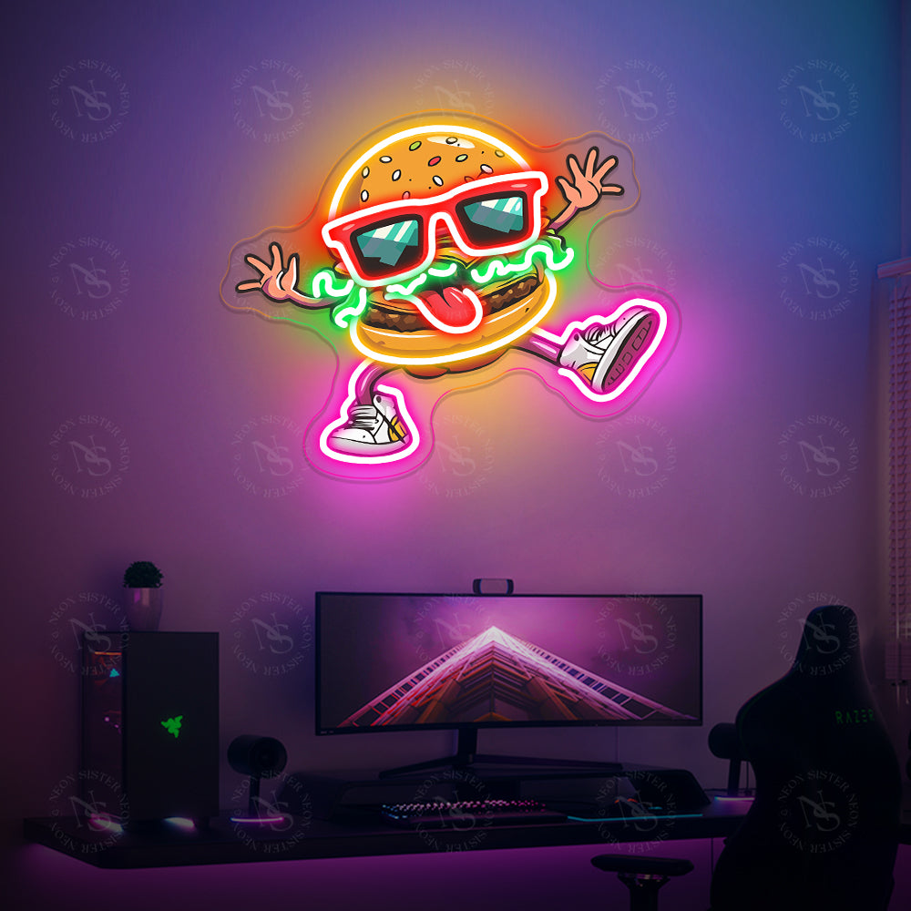 Playful Burger Neon Sign