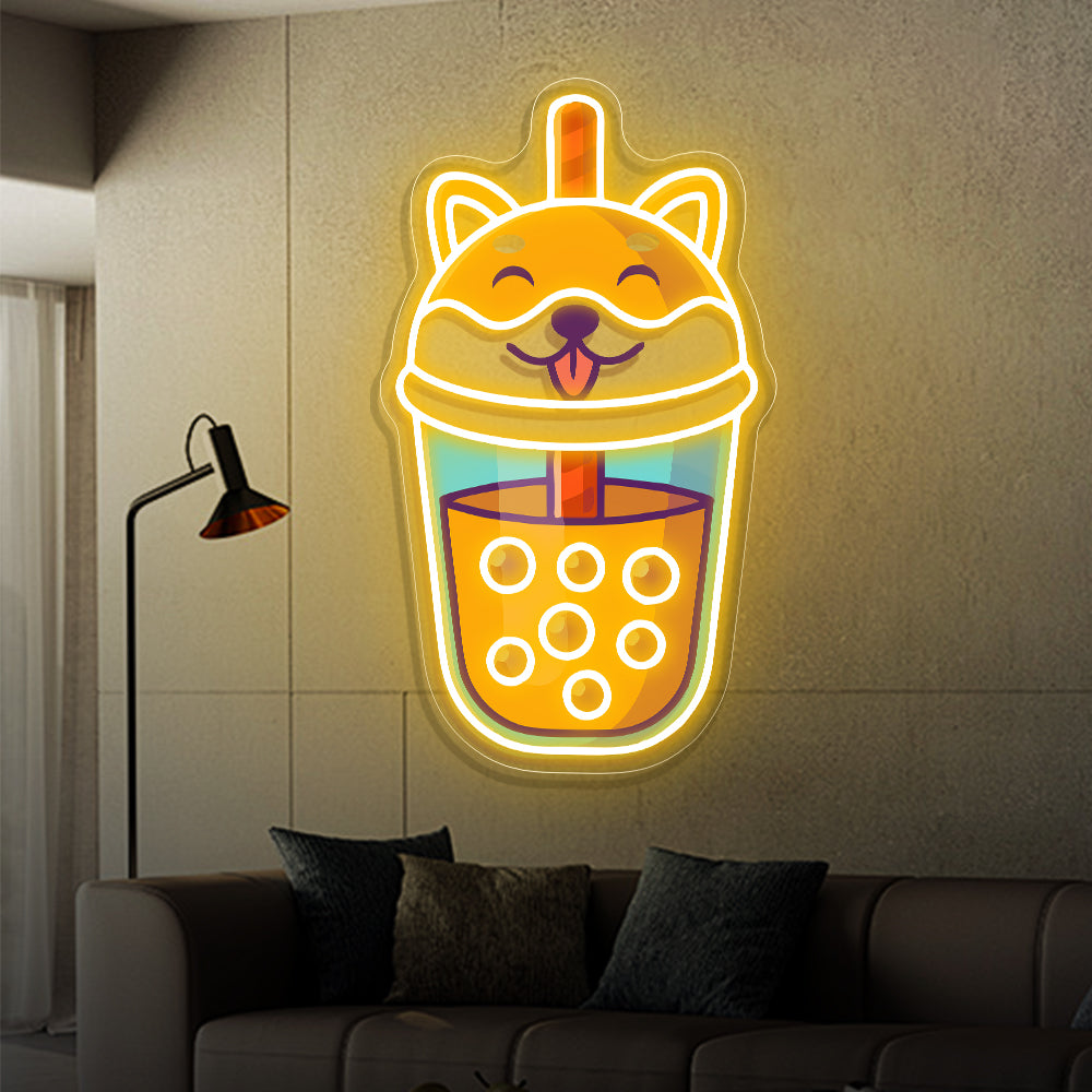 Shiba Inu Bubble Tea Neon Sign