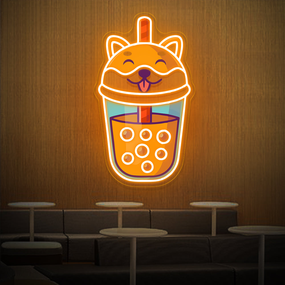 Shiba Inu Bubble Tea Neon Sign