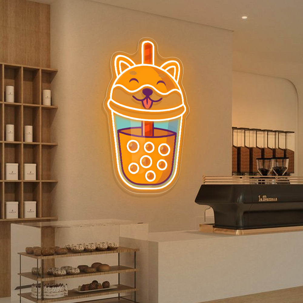 Shiba Inu Bubble Tea Neon Sign