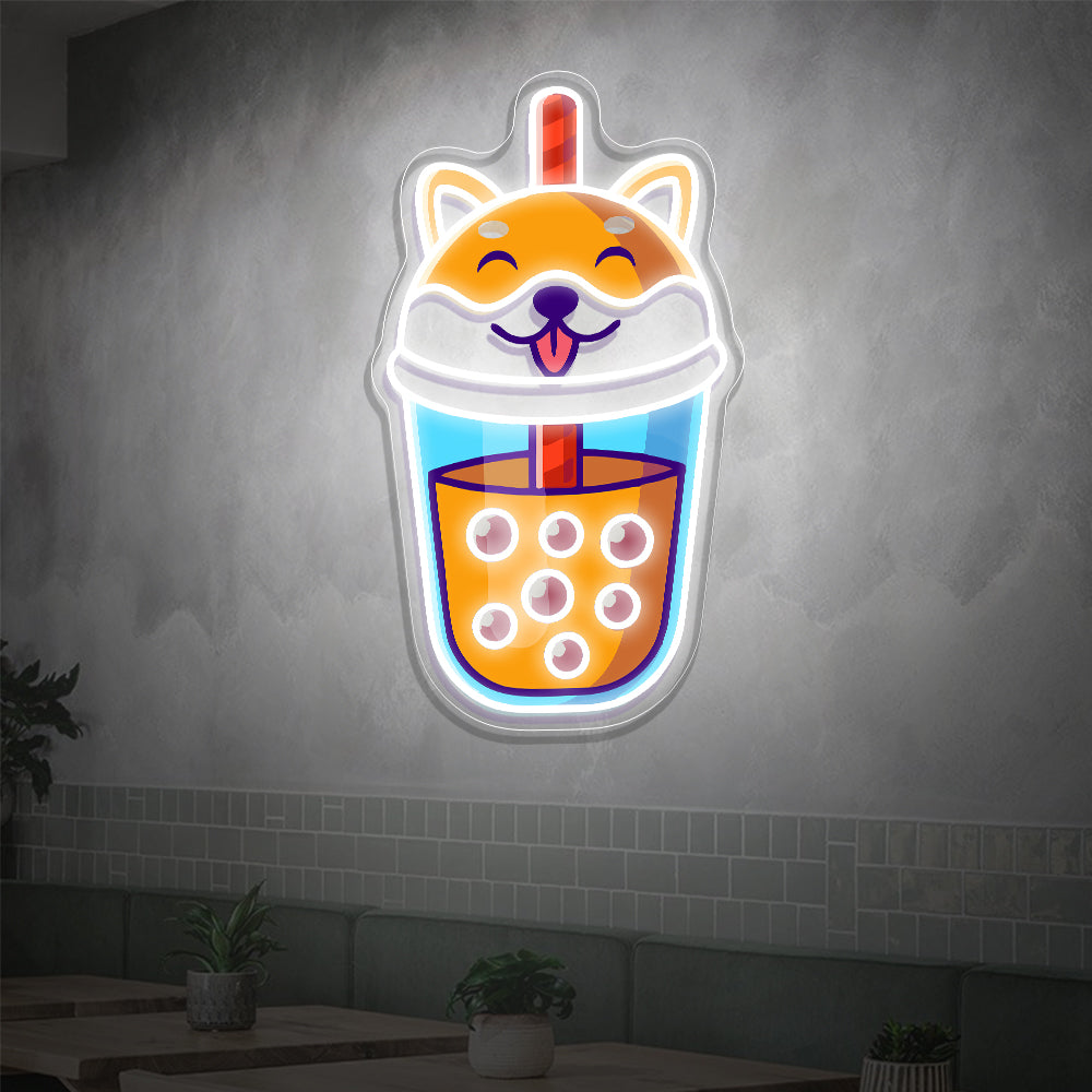 Shiba Inu Bubble Tea Neon Sign
