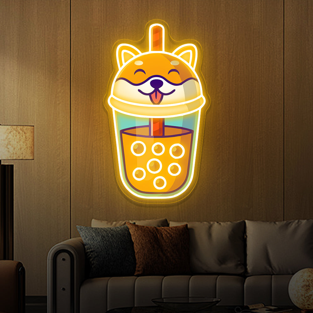 Shiba Inu Bubble Tea Neon Sign