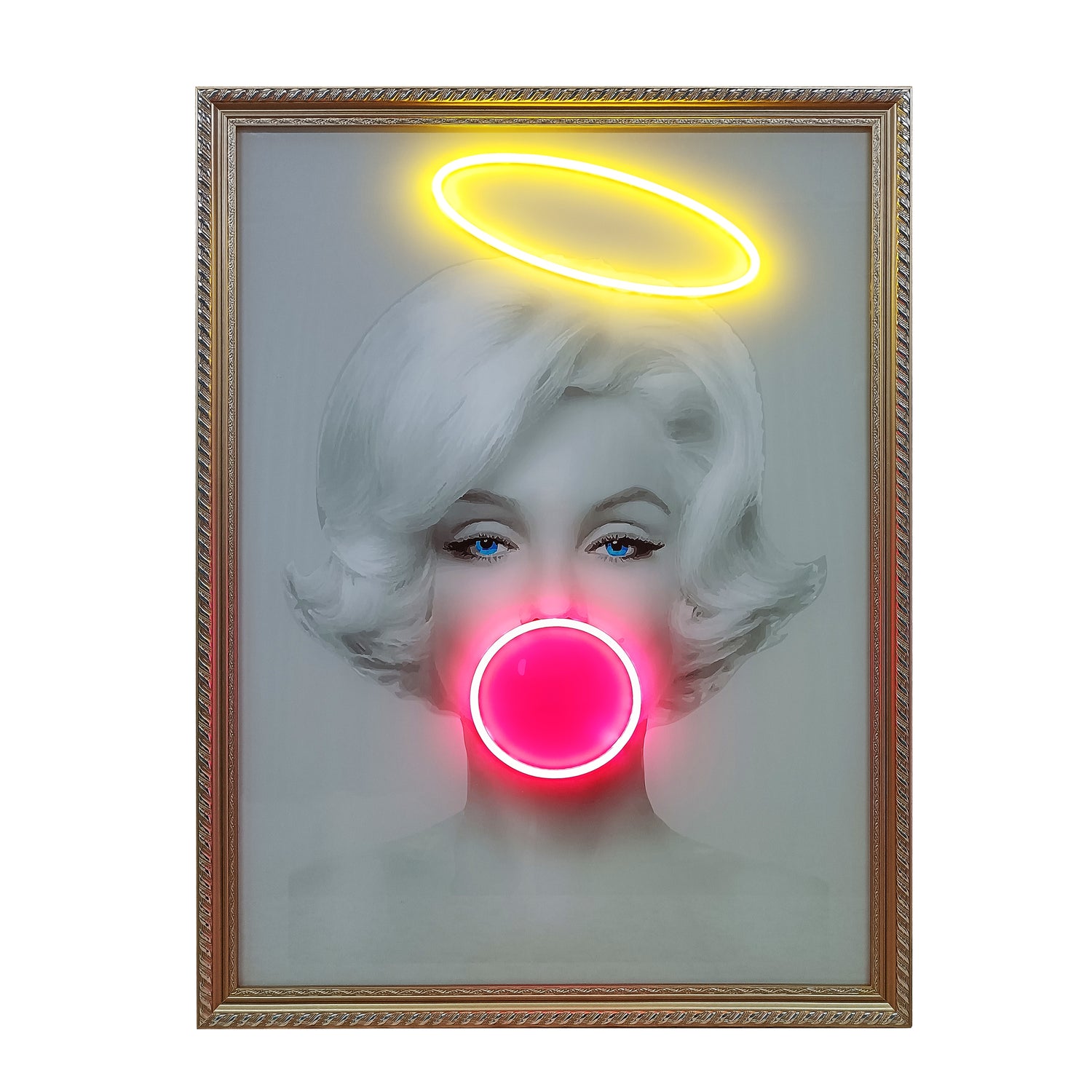 Marilyn Monroe con un signo de neón de Halo Angel