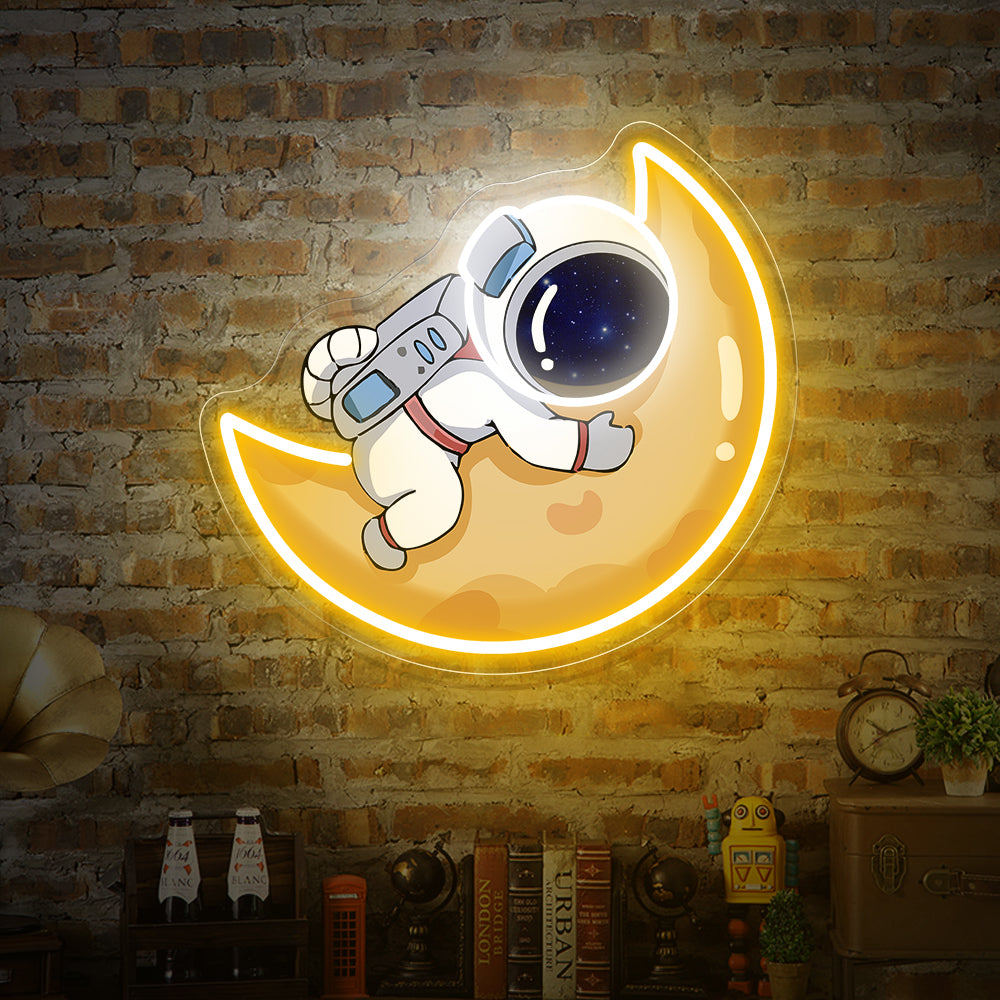Astronaut Hugging the Moon Neon Sign