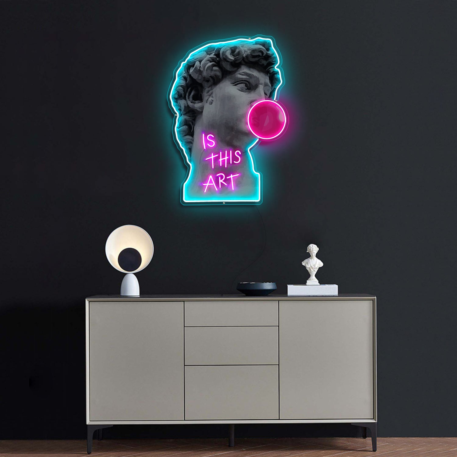 David standbeeld neon acryl kunstwerk