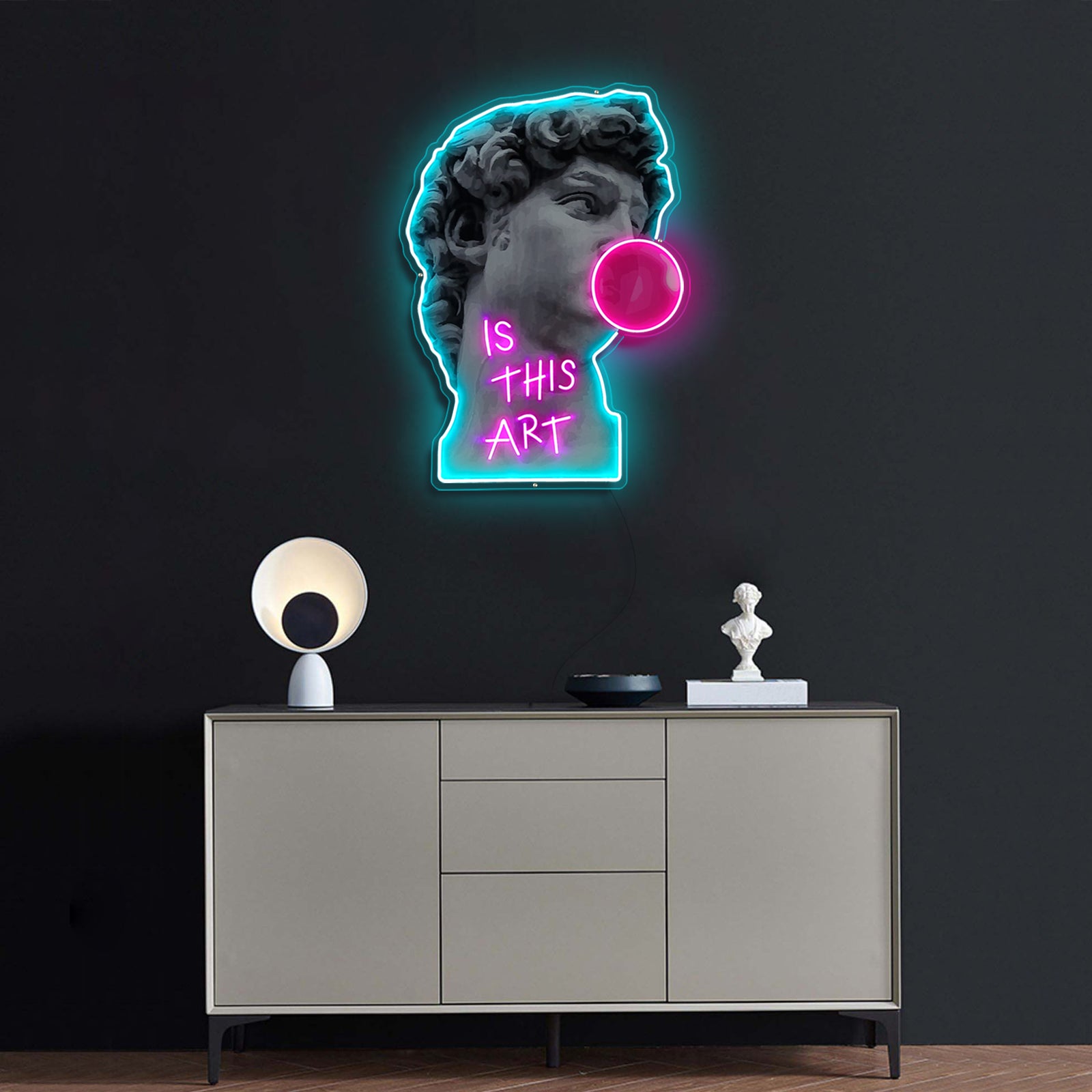 David standbeeld neon acryl kunstwerk